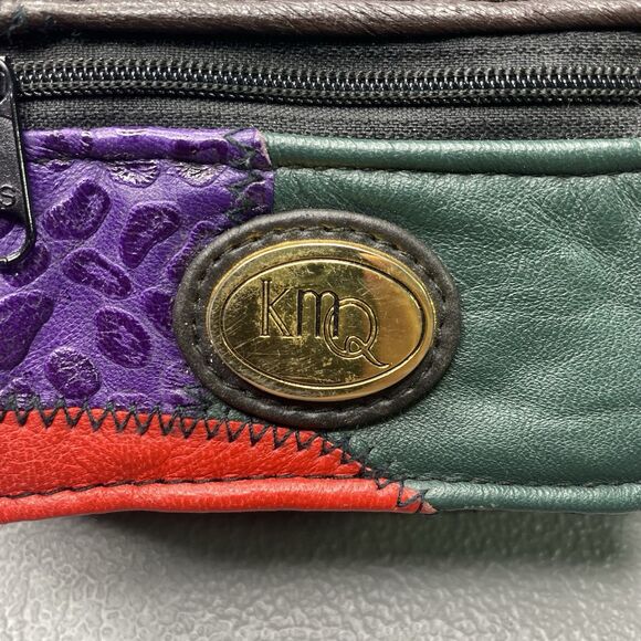 KMQ Vtg 80s Leather Fanny Pack 4 Pockets Patchwork Colorblock Colorful Bright - Picture 4 of 14